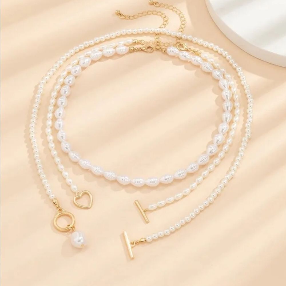 3 for $26 - 3 Layered Baroque Pearl Necklaces Vintage Multi-Layer Pearl … - Picture 2 of 5